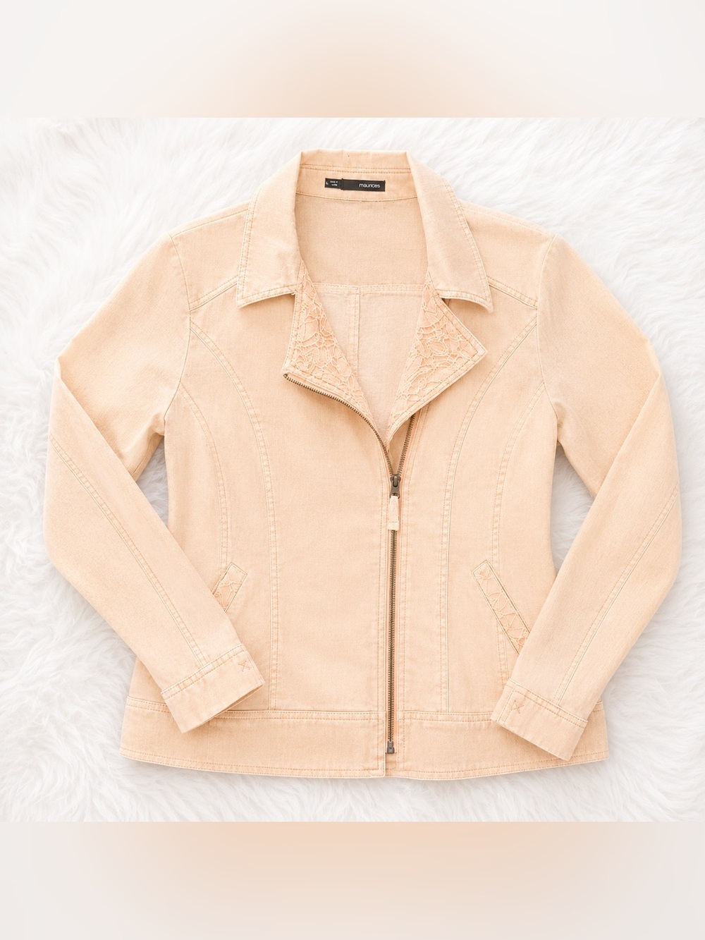 Maurices Peach Blush Lace Trim Zip Jacket Large Boho Feminine Lightweight Spring